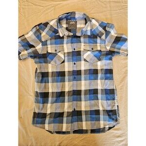 Vans Off The Wall Men's Large Blue Plaid Short Sleeve Button Down Shirt Skate